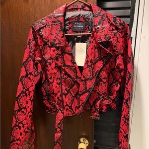 Ashley By 26 International Red Snake-Print Moto Jacket NEW WITH TAGS